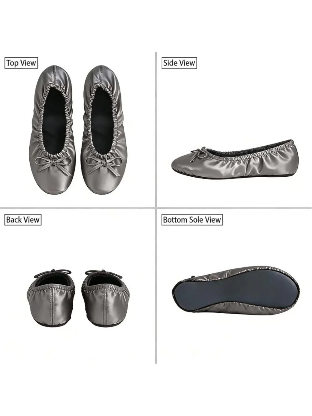 Women's Space Grey Fit in Your Purse Round Toe Casual Foldable Ballet Flat Shoes